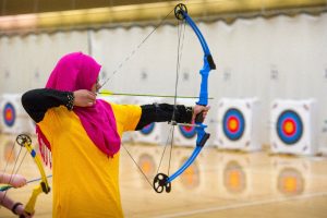 Archers from across the state compete in the Michigan National Archery in the Schools Program tournament at Central Michigan University. PHOTO CREDIT: Dave Kenyon