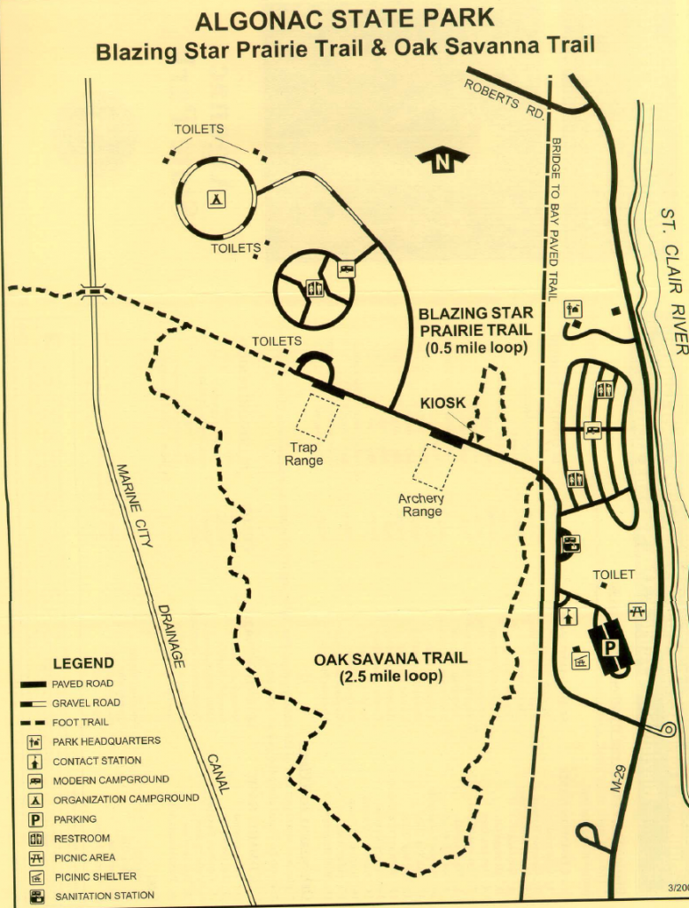 Detailed map of Algonac State Park hiking trails